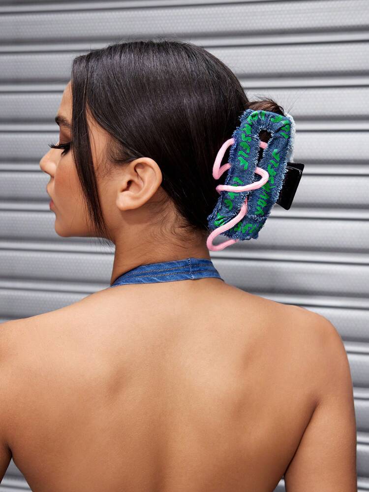 1pc Women's Cute Y2k Style Denim/Jeans, Color Blocking/Patchwork Hair Claw Suitable For School, Casual Hair Clip Hair Jaw Clip Hair Clamps