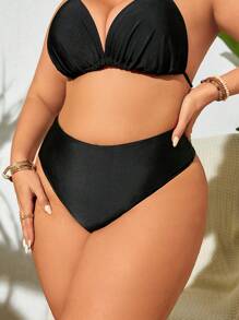 Swim Vcay Plus Size Solid Color Bikini Bottoms For Beach Vacation Summer