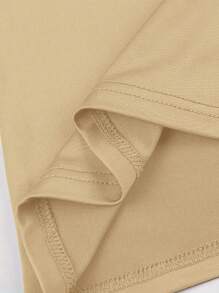 INAWLY Solva 女款夏季純色圓領短袖修身休閒T卹，有褶飾細節 - 杏色 - 查看 7