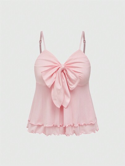 Kawaii Top de camiseta de tirantes babydoll elegante de unicolor en capas, para la escuela
