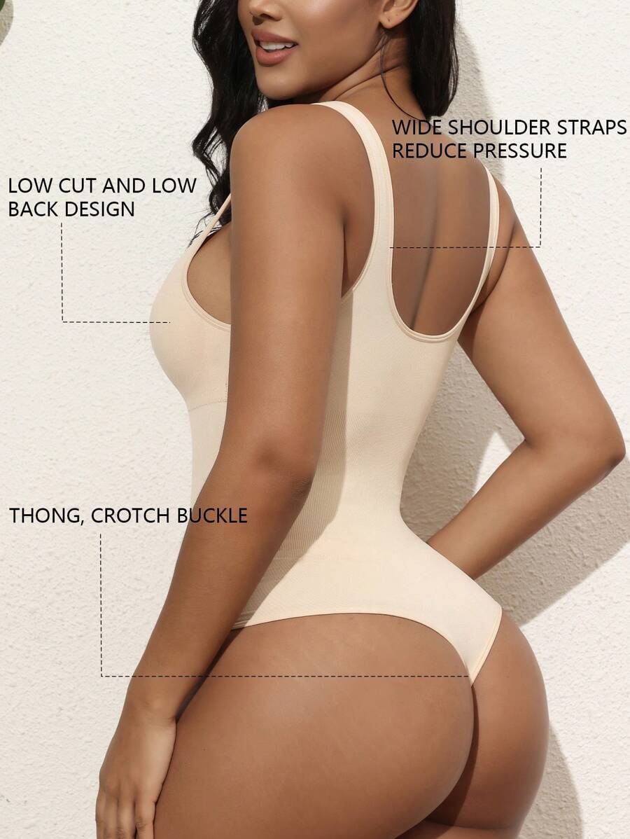 女士無縫收腹緊身衣連體褲，純色(1件) - 杏色 - 查看 1