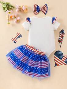 Atuendo versátil de estilo de princesa con diseño artístico de estrellas rayadas impresas para bebé niña con estilo moda - Multicolor - Ver 2