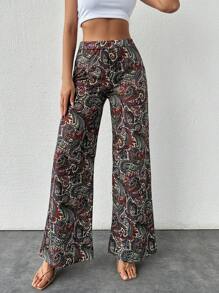 SHEIN Cottnline 女士復古印花休閒日常褲，設計簡約 - 彩色 - 查看 4