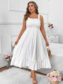 SHEIN Clasi Đầm hai dây màu trơn thường ngày phong cách Boho mùa hè cỡ lớn dành cho nữ - trắng - Xem 7