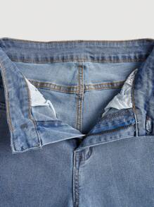 SHEIN MOD Women's Solid Color Simple Bows Decoration Flared Jeans For Daily Wear - Light Wash - View 3