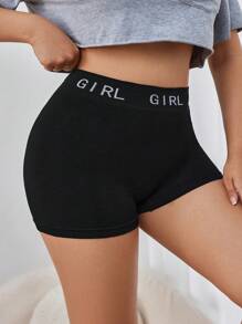 SHEIN Plus Size Seamless Underwear With Letter Print Elastic Band Sports - Black - View 3