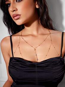 SHEIN BAE 1pc Women's Cute, Luxury, Sexy Metal/Metallic Diamond Inlaid Chain For Body & Clothing, Suitable For Party, Casual, Night Club - Gold - View 1