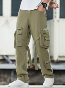 Manfinity Hypemode Men Casual Multi-Pocket Workwear Jeans In Solid Color