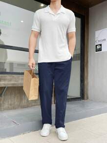 Manfinity Homme 男士純色簡約時尚日常編織便裝褲 - 藏蓝色 - 查看 4