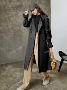 Women's Double-Breasted Lapel Solid Color Trench Coat (Color Code: 610)