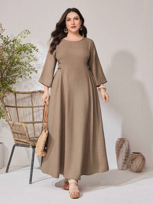 Al Najma Women's Solid Color Simple Round Neck Plus Size Dress