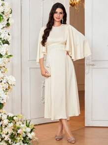 Loomaby 孕妇优雅青春圆领喇叭袖长款修身孕妇连衣裙