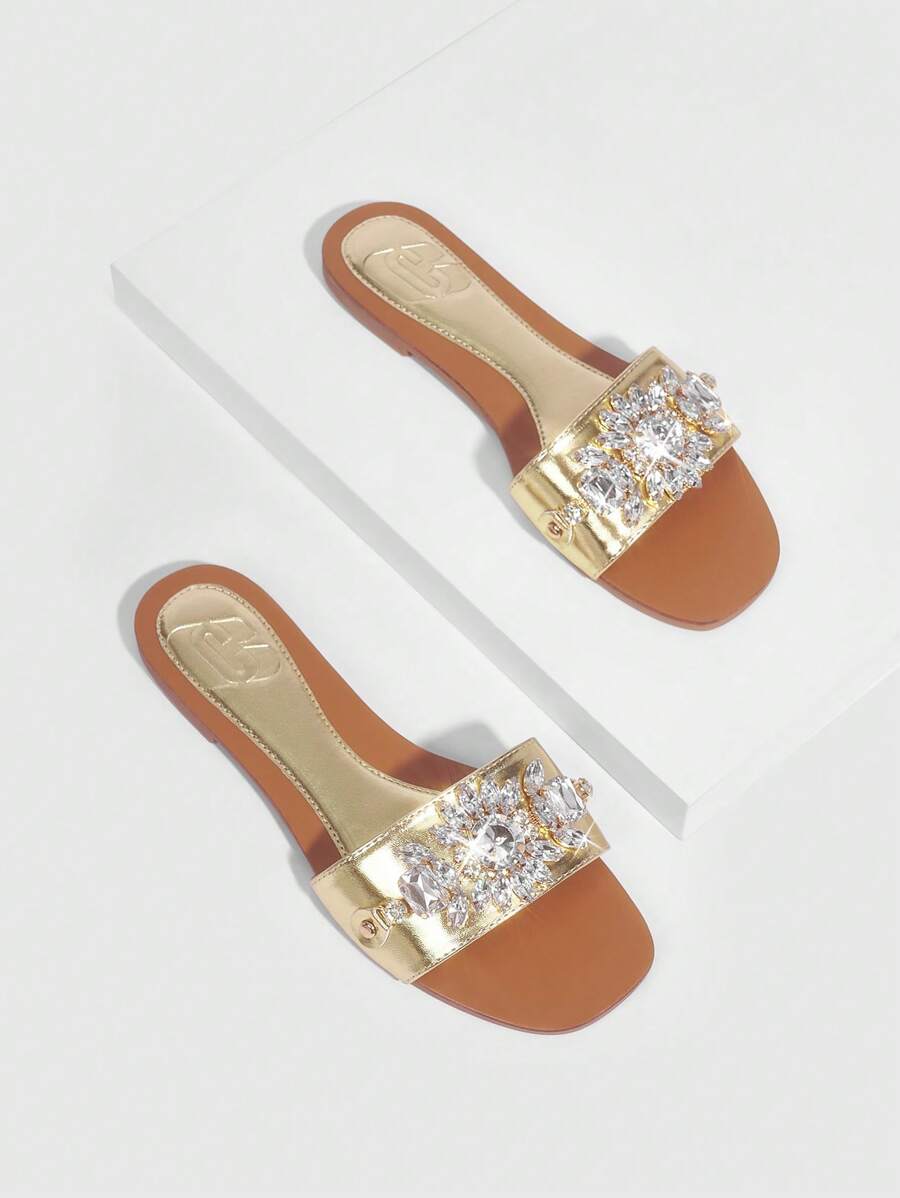 CUCCOO TILAWA Zapatos de mujer, sandalias planas de moda, zapatos de boda para vacaciones de verano, de verano, Halloween, Navidad, otoño - Dorado - Ver 1