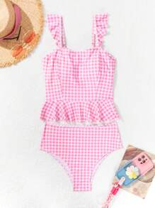 Swim Mod Bộ Bikini Nữ, Áo Vest Không Tay, In Ngẫu Nhiên, Viền Xù, 2 Chiếc - Nhiều màu - Xem 7