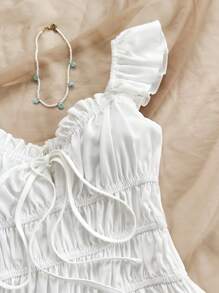 Soleia Short-Sleeved Top With Solid Color, Gathered Waistband, And Casual Daily Style