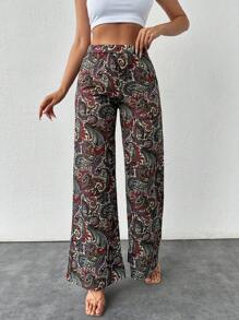 SHEIN Cottnline 女士復古印花休閒日常褲，設計簡約 - 彩色 - 查看 5
