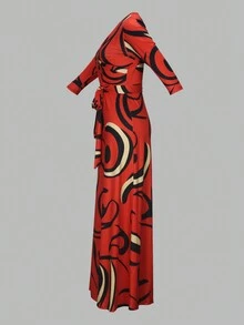 Spring And Summer Women's Half-Sleeve V-Neck, Waist-Cinching, Extra-Long Dress