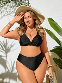Swim Vcay Plus Size Solid Color Bikini Bottoms For Beach Vacation Summer