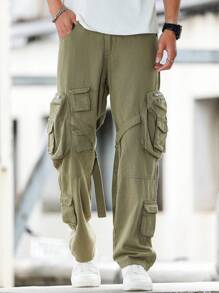 Manfinity Hypemode Men Casual Multi-Pocket Workwear Jeans In Solid Color