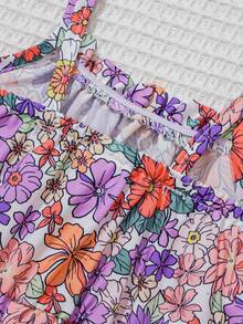 2 pièces ensemble de combishort décontracté pour bébé filles pour le printemps/été, adapté pour la maison et l'extérieur - Multicolore - Voir 5