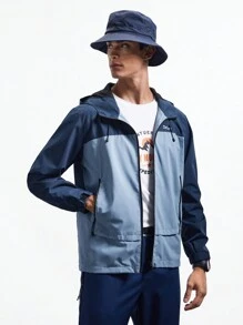 Gym Rark Men Color-Blocked Drawstring Hooded Outdoor Jacket With Letter Print - Blue - View 6
