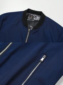 Men's Minimalist Fashion Versatile Floral Lining Casual Jacket - Blue - View 4