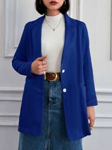 EURMUSE Lapel Neck Single Button Blazer - Blue - View 1