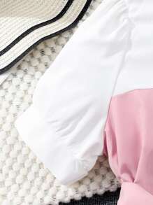 Teen Girl Solid Color Short Sleeve Polo Collar Buttoned Summer Dress With Contrast Trim - Pink - View 8