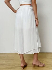 SHEIN Essnce Pantalones de palazzo plisados de cintura alta de gasa para mujer con aberturas laterales, adecuados para el palacio - Blanco - Ver 2
