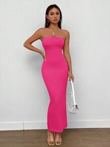 SHEIN PETITE Split Back Tube Summer Women Dress