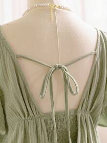 Soleia 女士夏季休闲纯色纹理褶皱短袖衬衫、短袖上衣