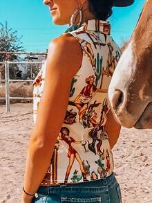 Phụ nữ cổ điển Phong cách phương Tây In Không tay Giải trí Áo sơ mi Cho mùa hè - trắng - Xem 2