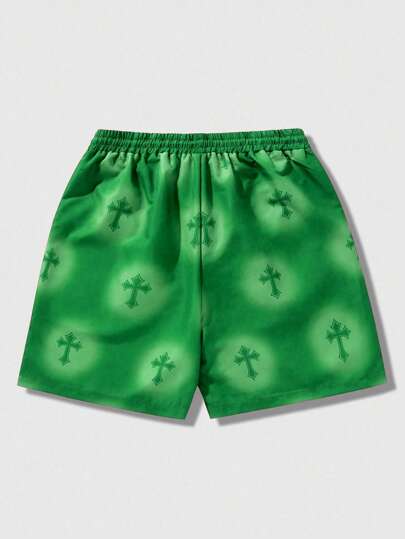 Goth Shorts con estampado de letra y cruz para hombres, uso diario, apropiado para primavera y verano, escuela