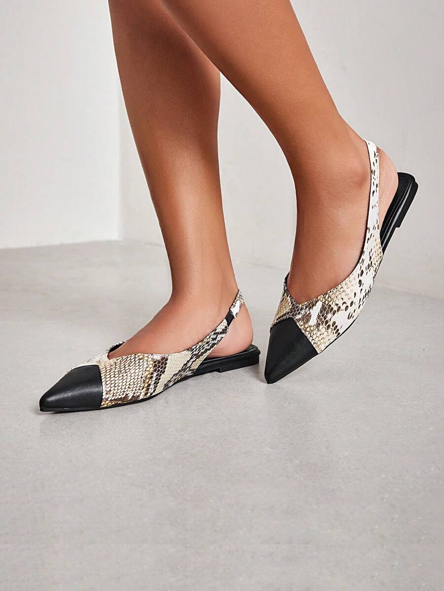 CUCCOO BIZCHIC Woman Shoes Fashionable Snake Pattern Slip-On Flat Shoes With Back Strap For Summer Vacation Shoes Summer Halloween Christmas Fall