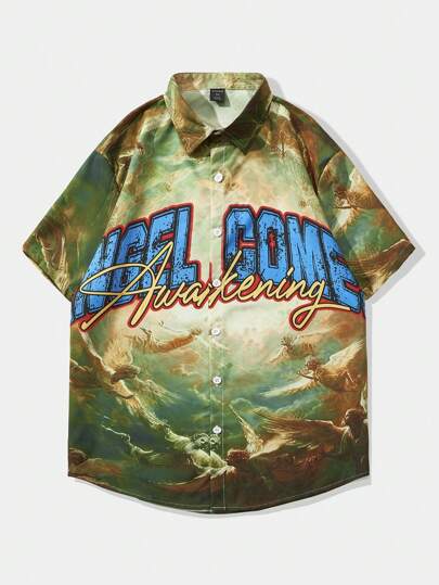 Street Life Camicia a maniche corte stampata per uomo, adatta per l