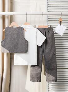 Tween Boy Fashionable Summer Casual All-Match 2pcs Outfit - Grey - View 2