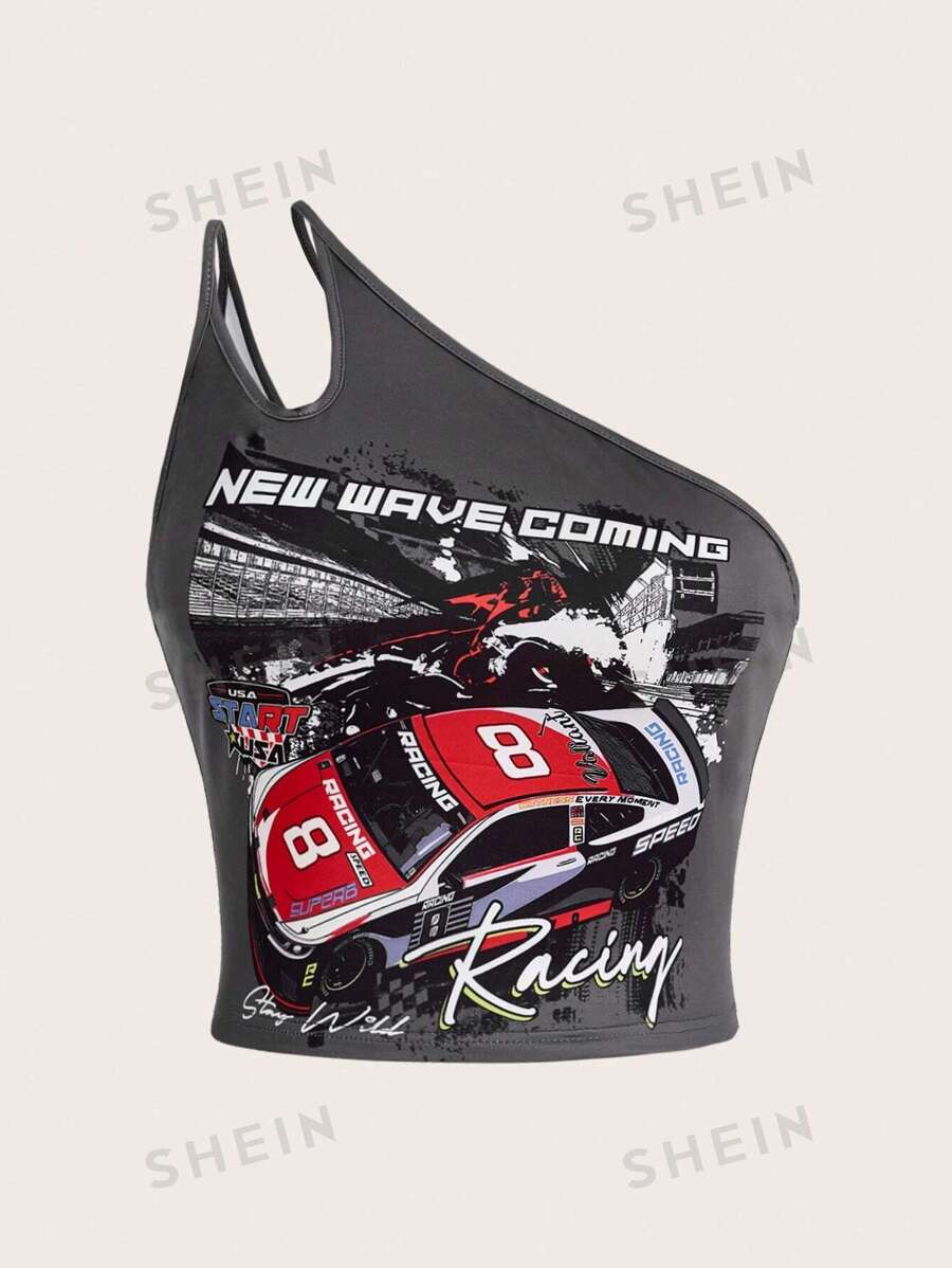 Coolane Top asimétrico de cuello de mujer talla grande con estampados deportivos tipo bloqueo y carreras, para el verano