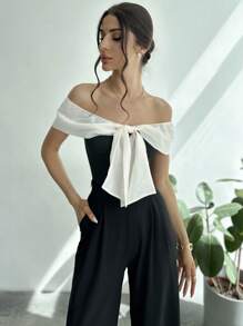 Firerie Dames off-shoulder strik taille slanke pasvorm elegante bodysuit met stropdas