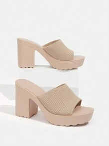 CUCCOO BASICS 女士单带粗跟穆勒凉鞋，优雅夏季高跟凉鞋，适合夏季毕业高跟鞋舞会高跟鞋度假鞋夏季促销返校鞋大学生鞋万圣节圣诞节秋季 - 杏色 - 查看 2