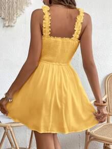 Soleia 女士夏季假日纯色荷叶边V领吊带连衣裙 - 黃色 - 查看 2