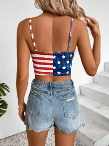 SHEIN Essnce Women's USA Flag Fashionable Independence Day American Flag Printed Tank Top - Multicolor - View 2