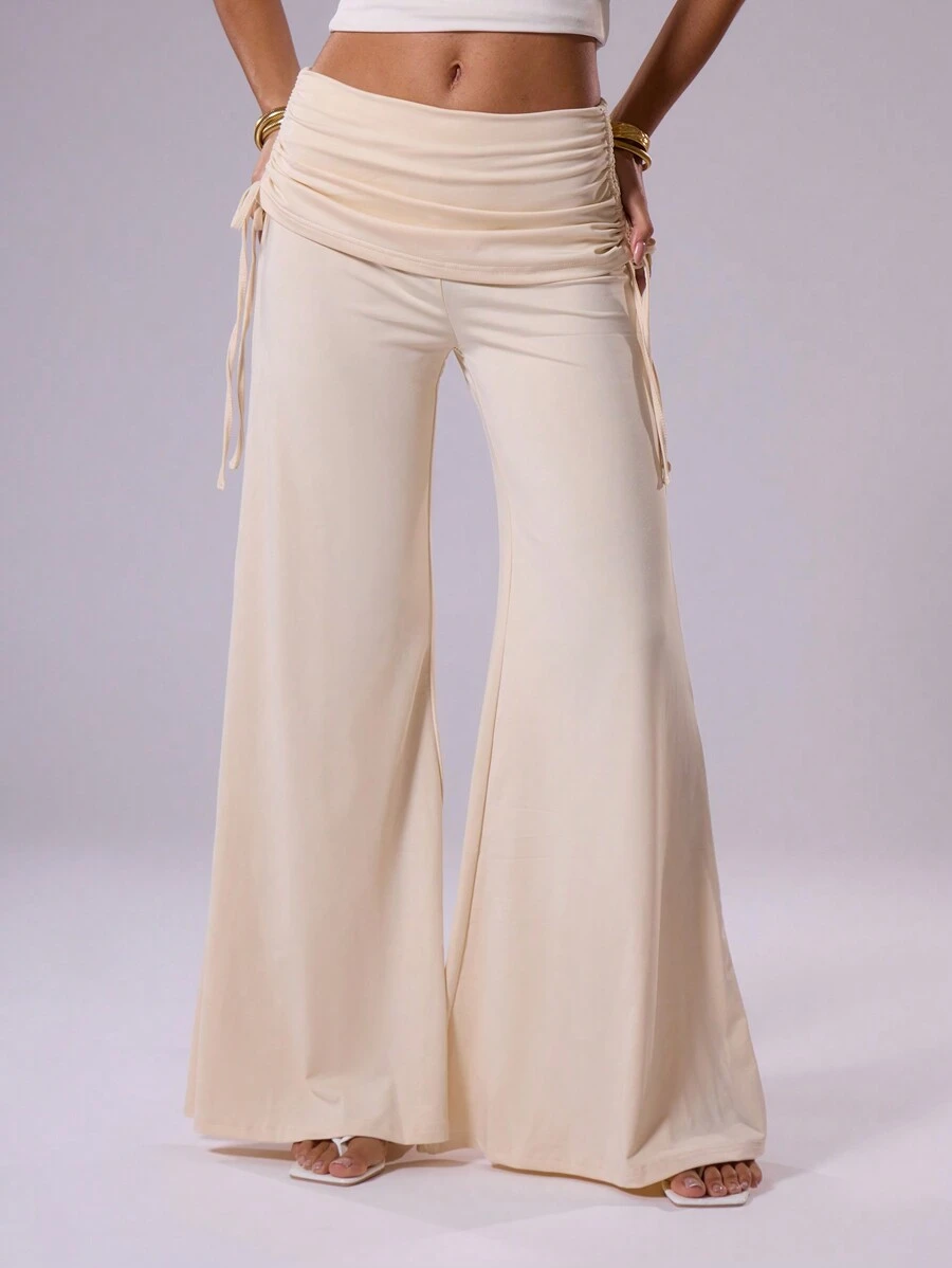 MUSERA Quần ống rộng cạp thấp, gập gấu, kiểu dáng thanh lịch, gợi cảm, sành điệu, thích hợp cho mùa hè hoặc lễ Phục sinh. - Màu be - Xem 1