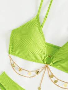 SHEIN Swim Women's Vacation Round Ring Link Sexy Bikini Set Summer - Green - View 4