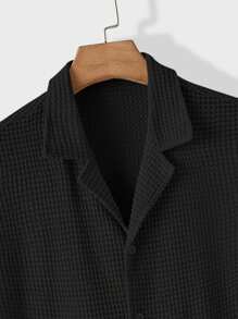 Manfinity RSRT Men's Summer Solid Color Single-Breasted Short-Sleeved T-Shirt And Shorts Knitted Casual Two-Piece Set