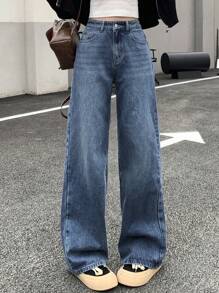 DAZY Women Loose Fit Long Length Wide Leg Jeans With Cat Whisker Design