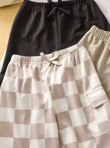 Shorts Xadrez Respiráveis e Confortáveis para Menino Jovem, Adequados para Primavera, Verão e Outono, Casual e Versátil, Confortáveis e Adequados para Atividades ao Ar Livre, Escola e Casa, Idades 4-7