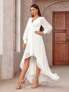 女士时尚新款新娘正式长袖连衣裙 - 白色 - 查看 3