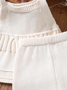 Baby Girl Simple Solid Color Sweater Top And Shorts Set