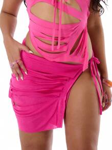 MUSERA Slinky Tie Waist Cut Out Mini Skirt Y2k 90's Spring Summer Ibiza, Holiday, Club, Holiday