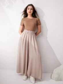 Mulvari 女士束口純色休閒寬鬆日常長褲